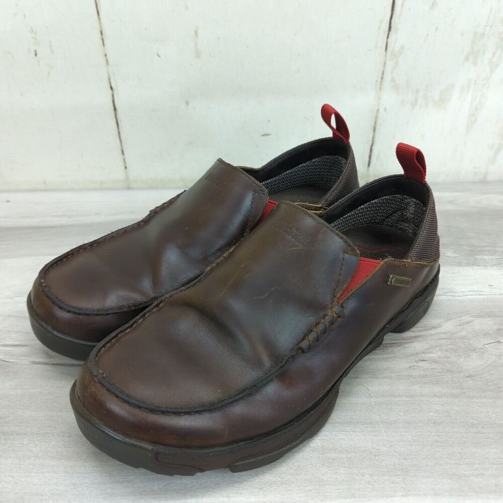 OluKai NA’I WP Men’s Size 8.5 Brown Leather Waterproof Slip On Loafers Shoes